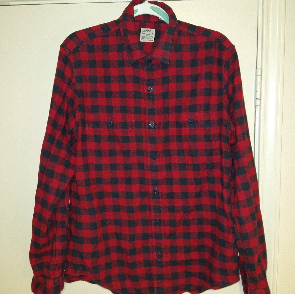 J Crew Flannel Slim Plaid Long Sleeve Button Up Shirt Men's sz Medium